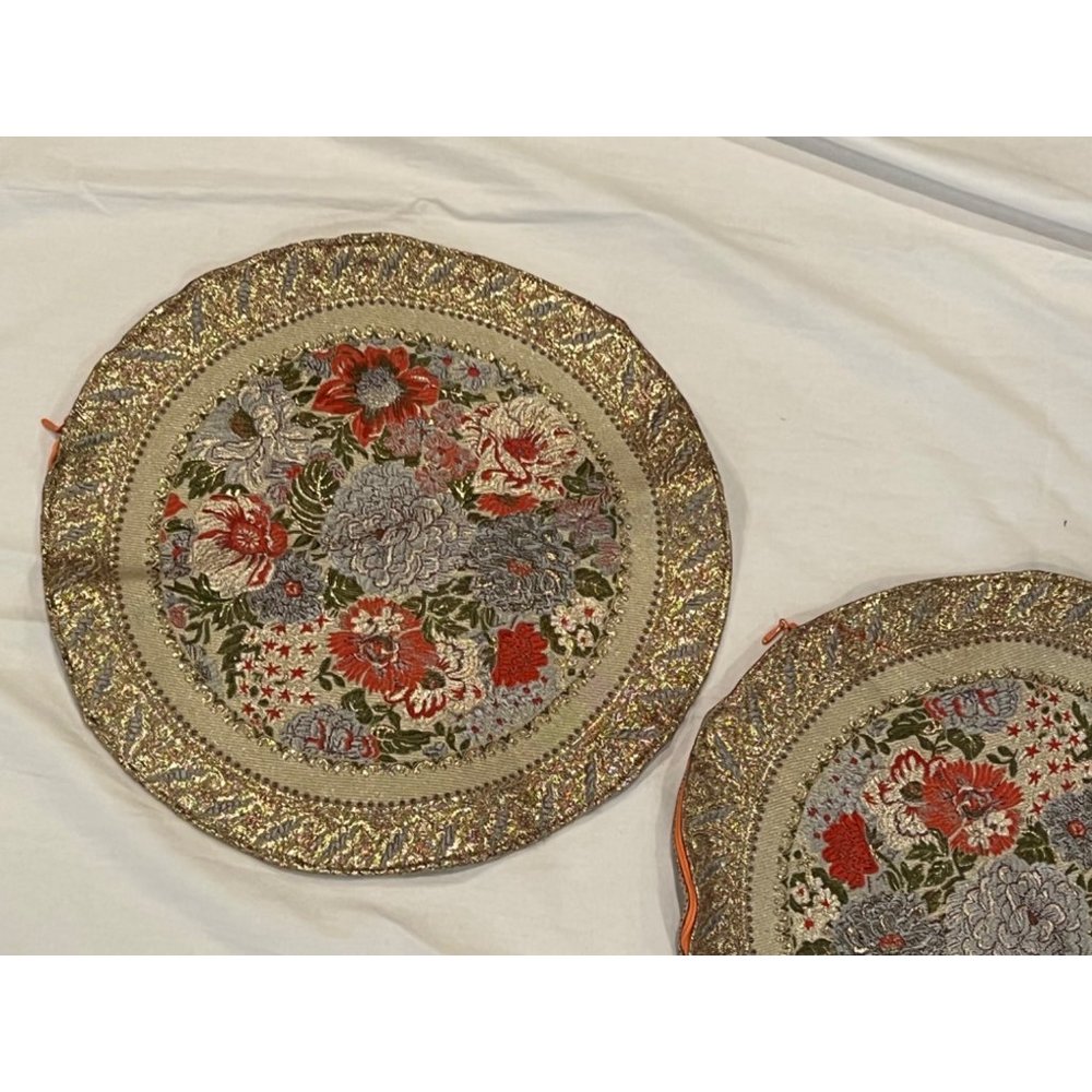 Vintage Handmade Round Pillow Case Covers Festive Retro Fabric 16.5” Diameter